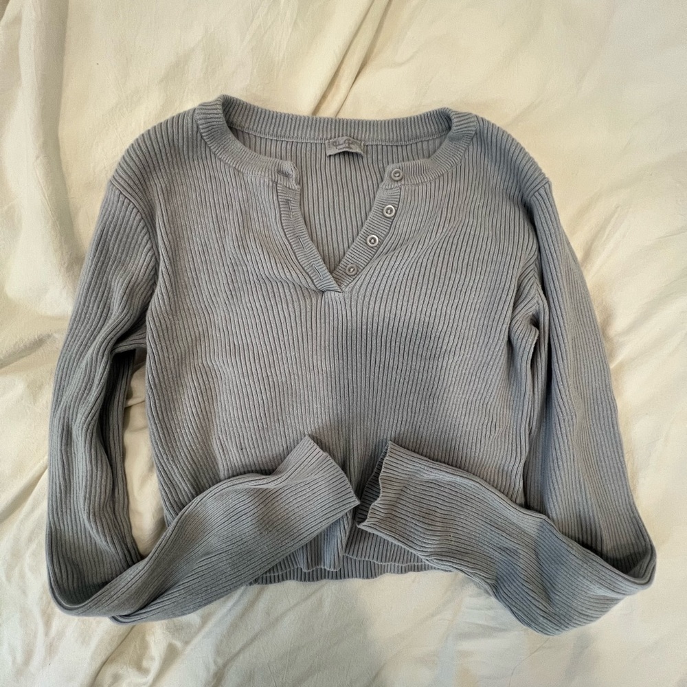John Jalt/Brandy Melville Blue/Gray Long Sleeve Henley Top